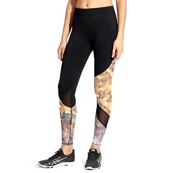 Athleta Black Asym Mesh Sonartight Athletic Leggings Size Large - Picture 1 of 15